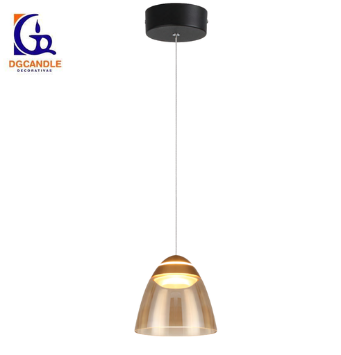 [IND-PR-00123] Lámpara LED Decorativa Colgante, DG503612P, 8W, 4000K Blanco Natural, 85-265Vac, Dimensiones: 132x132x1500mm, IP20, Dorado con Negro