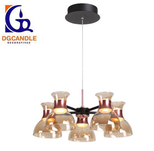 [IND-PR-00130] Lámpara LED Decorativa Colgante, DG50377P, 40W, 4000K Blanco Natural, 85-265Vac, Dimensiones: 600x600x1500mm, IP20, Rose Gold con Negro