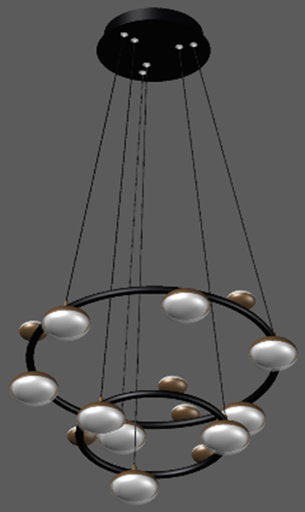 [IND-PR-00144] Lámpara LED Decorativa Colgante, DG50731P, 66W, 4000K Blanco Natural, 85-265Vac, Dimensiones: 600x600x1500mm, IP20, Negro con dorado