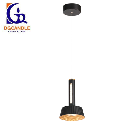 [IND-PR-00145] Lámpara LED Decorativa Colgante, DG50882P, 8W, 4000K Blanco Natural, 85-265Vac, Dimensiones: Φ150x1500mm, IP20, Negro con Dorado