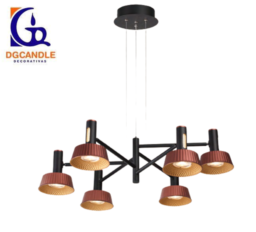[IND-PR-00147] Lámpara LED Decorativa Colgante, DG50886P, 43W, 4000K Blanco Natural, 85-265Vac, Dimensiones: Φ800x2000mm, IP20, Negro con Rose Gold