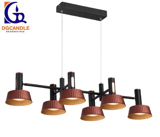 [IND-PR-00148] Lámpara LED Decorativa Colgante, DG50892P, 65W, 4000K Blanco Natural, 85-265Vac, Dimensiones: 1190x400x2000mm, IP20, Negro con Rose Gold