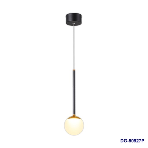 [IND-PR-00153] Lámpara LED Decorativa Colgante, DG50927P, 7W, 4000K Blanco Natural, 85-265Vac, Dimensiones: 99x99x1500mm, IP20, Negra con dorado