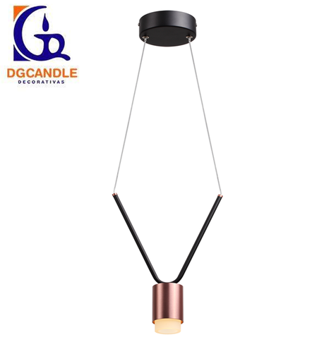 [IND-PR-00156] Lámpara LED Decorativa Colgante, DG50951P, 5W, 4000K Blanco Natural, 85-265Vac, Dimensiones: 212x60x1500mm, IP20, Negro con Rose Gold
