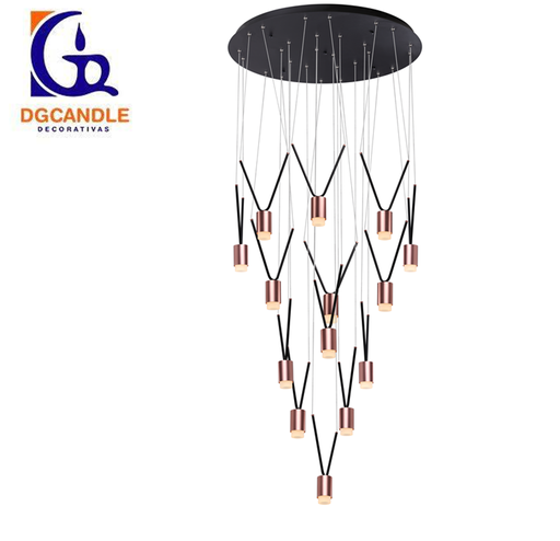 [IND-PR-00157] Lámpara LED Decorativa Colgante, DG50994P, 75W, 4000K Blanco Natural, 85-265Vac, Dimensiones: Φ800x2500mm, IP20, Negro con Rose Gold