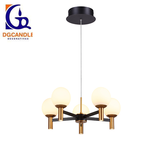[IND-PR-00169] Lámpara LED Decorativa Colgante, DG60130P, 42W, 4000K Blanco Natural, 85-265Vac, Dimensiones: 590x590x1500mm, IP20, Negro con Dorado