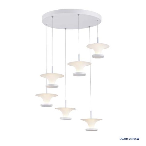[IND-PR-00171] Lámpara LED Decorativa Colgante, DG60154P, 30W, 6x5W, 3000K Blanco Cálido, 85-265Vac, Dimensiones: 500x500x1200mm, IP20