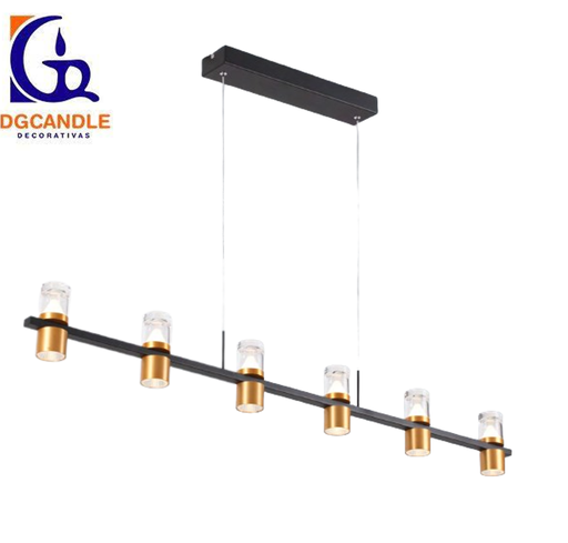 [IND-PR-00173] Lámpara LED Decorativa Colgante, DG60176P, 36W, 4000K Blanco Natural, 85-265Vac, Dimensiones: 1200x80x1500mm, IP20, Negro con Dorado