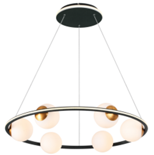 [IND-PR-00175] Lámpara LED Decorativa Colgante, DG60191P, 48W, 6000K Blanco Frío, 85-265Vac, Dimensiones: 780x780x1500mm, IP20, Verde oscuro con negro