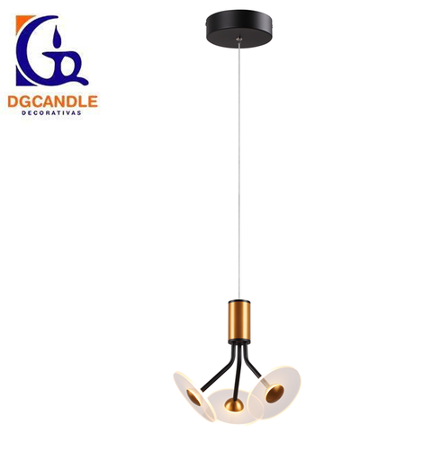 [IND-PR-00180] Lámpara LED Decorativa Colgante, DG60340P, 16W, 4000K Blanco Natural, 85-265Vac, Dimensiones: 300x300x1500mm, IP20, Negro con Dorado