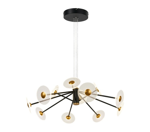 [IND-PR-00181] Lámpara LED Decorativa Colgante, DG60343P, 65W, 4000K Blanco Natural, 85-265Vac, Dimensiones: 800x800x1500mm, IP20, Negro con Dorado