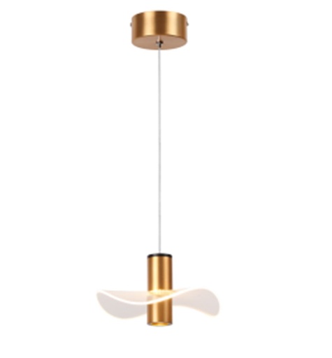 [IND-PR-00183] Lámpara LED Decorativa Colgante, DG60481P, 7W, 6000K Blanco Frío, 85-265Vac, Dimensiones: 200x200x1500mm, IP20, Dorado