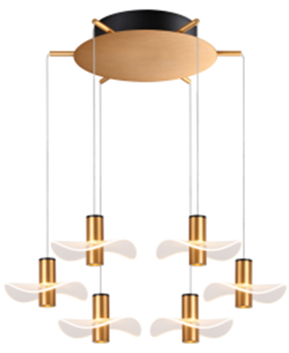 [IND-PR-00184] Lámpara LED Decorativa Colgante, DG60483P, 42W, 4000K Blanco Natural, 85-265Vac, Dimensiones:  600x600x1500mm, IP20, Dorado con negro