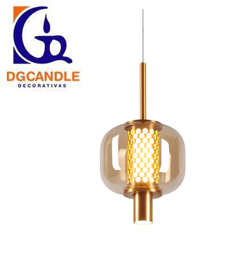[IND-PR-00195] Lámpara LED Decorativa Colgante, DG60825P, 8W, 4000K Blanco Natural, 85-265Vac, Dimensiones: 140x140x1500mm, IP20, Dorado