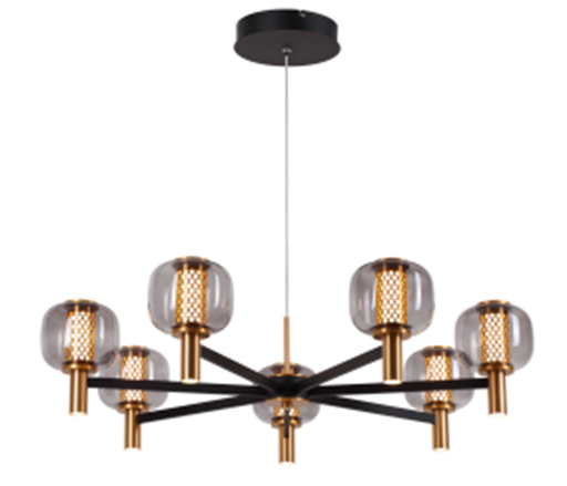 [IND-PR-00198] Lámpara LED Decorativa Colgante, DG60828P, 50W, 6000K Blanco Frío, 85-265Vac, Dimensiones: 800x800x1500mm, IP20, Negra con dorado