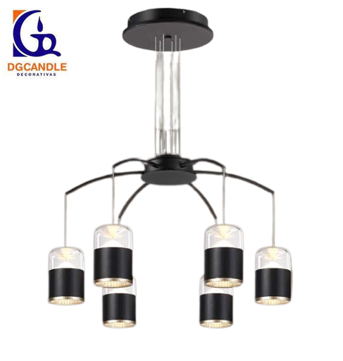[IND-PR-00202] Lámpara LED Decorativa Colgante, DG61019P, 76W, 9x8.44W, 4000K Blanco Natural, 85-265Vac, Dimensiones: 880x880x1500mm, IP20, Negro con dorado