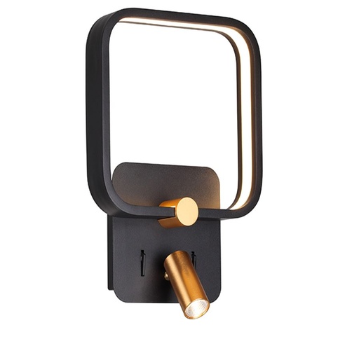 [IND-PR-00226] Lámpara LED Decorativa de Pared (Aplique), DG50342W, 19W, 4000K Blanco Natural, 85-265Vac, con Switch ON-OFF, Dimensiones: 220x90x330mm, IP20, Negro con dorado